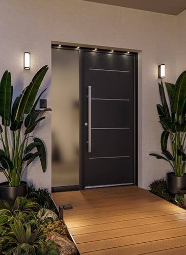 Porte d'entrée aluminium à filets inox